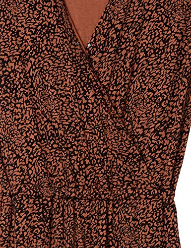 Amazon Essentials Women's Short-Sleeve Surplice Cropped Wide-Leg Jumpsuit, Dark Camel/Black, Ikat, Medium #TOP4