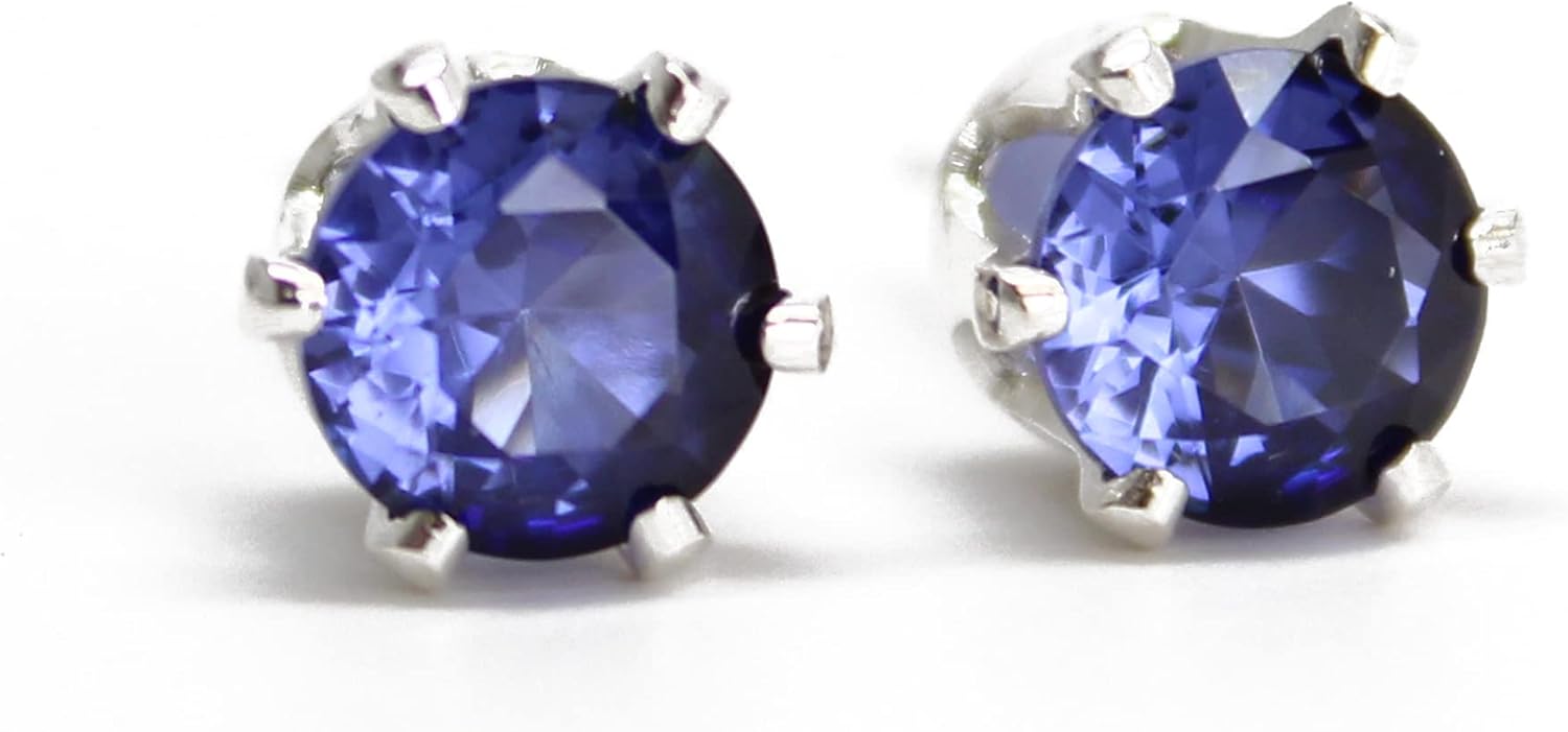 Gemstone Stud Earrings for Women, 6mm Round Prong Set 925 Sterling Silver