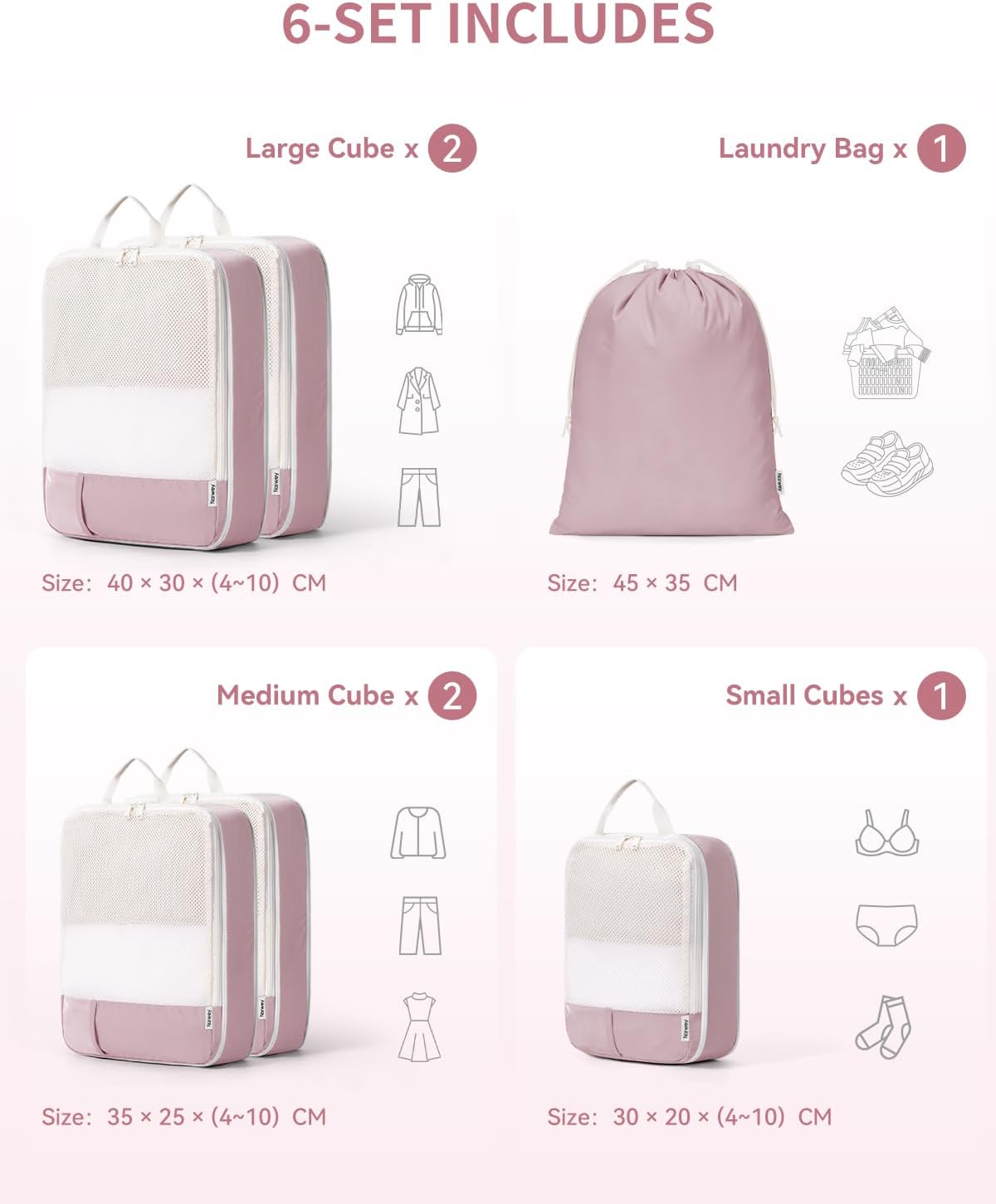 Narwey 6 Set Compression Packing Cubes for Travel Kids Women, Lightweight Packing Organizers Bag for Carry on Luggage Suitcase Duffle Bags (Combined)