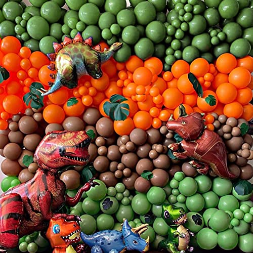 164 Pcs Dinosaur Balloons Garland Green Orange Brown Balloons Arch Kit For Kids Dinosaur Themed Party Decorations Jungle Safari Birthday Party Supplies #TOP2