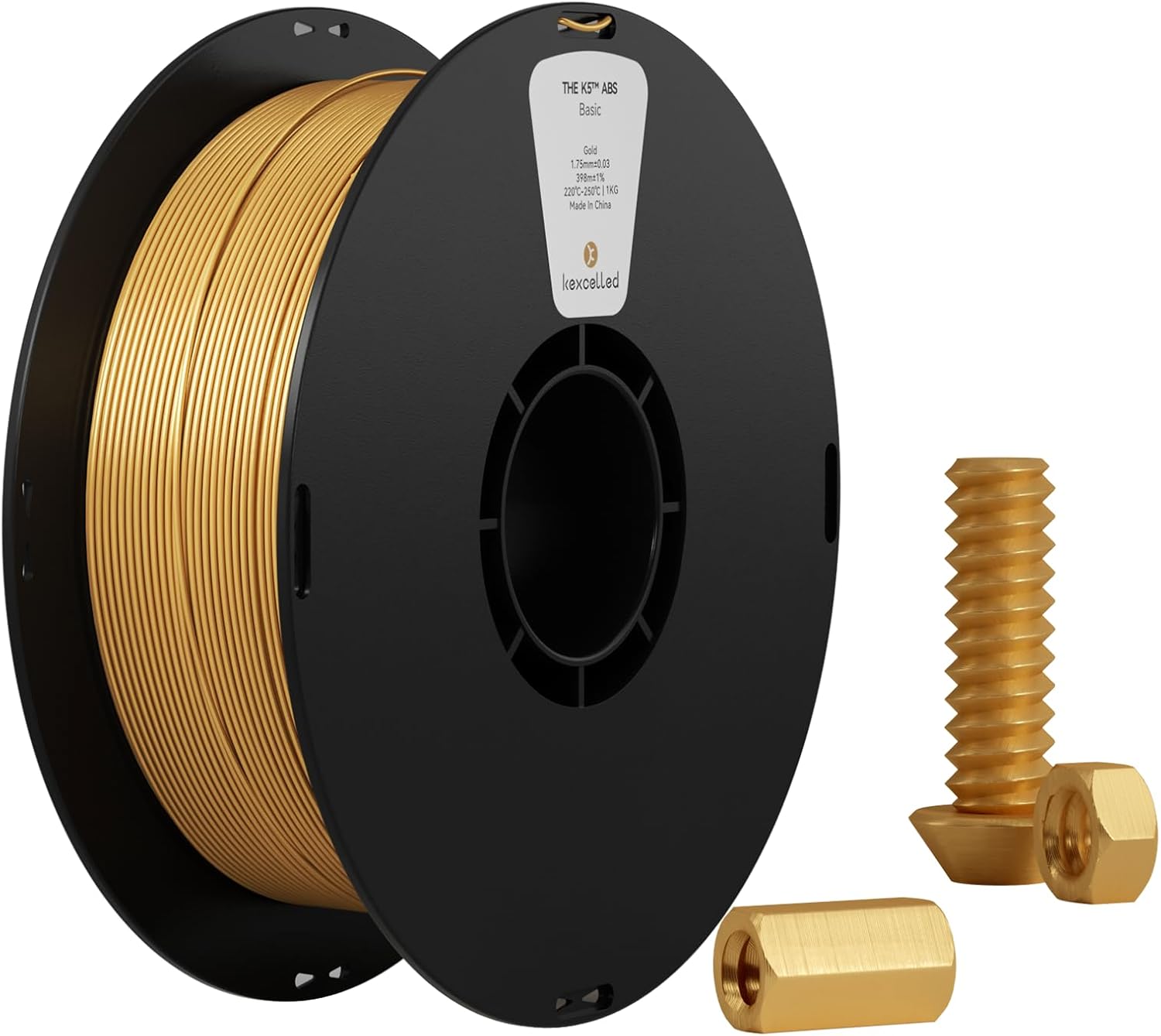 Kexcelled 3D Printer Filament 2kg ABS Filament，1kg per Spool, Pack of 2,Fit Most FDM 3D Printers，Gold ABS + Black ABS