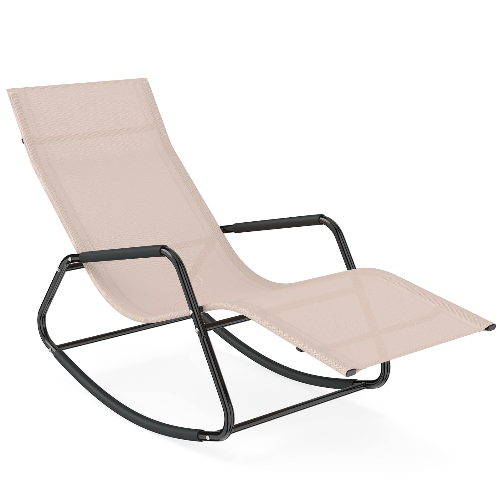COSTWAY Rocking Sun Lounger, Zero Gravity Recliner Garden Rocking Chair with Armrests, Breathable Fabric, Metal Frame Outdoor Reclining Chaise Lounge Chair for Patio, Balcony, Deck, Poolside (Beige)