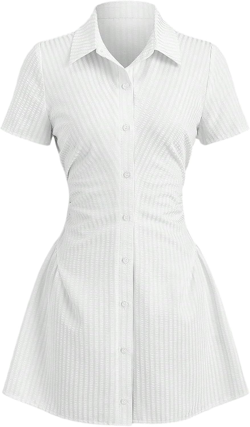SOLY HUX Women's Striped Short Sleeve Shirt Dress Button Down Collared Fitted Min Dresses