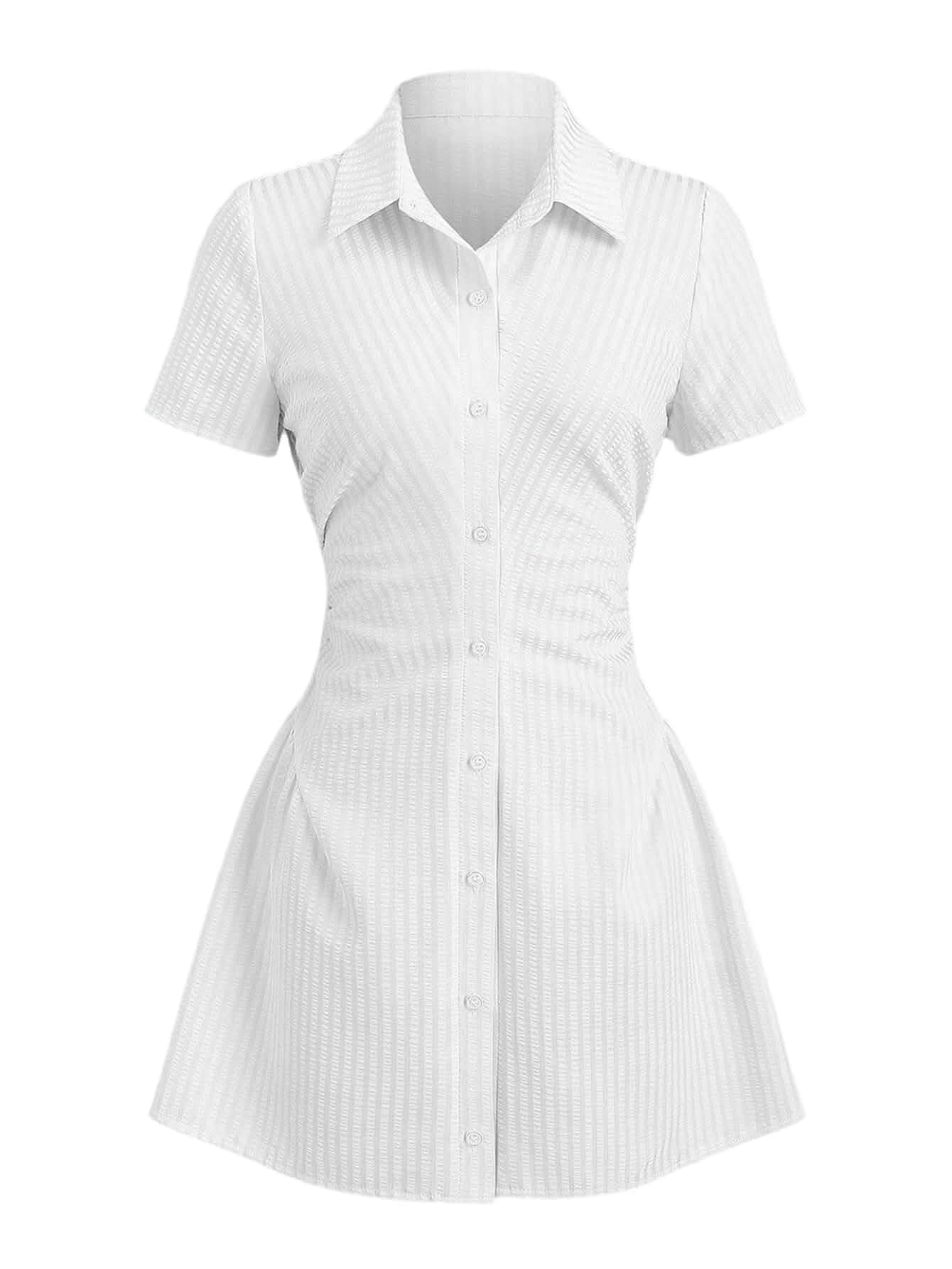 SOLY HUX Women's Striped Short Sleeve Collared Shirt Dress Button Down, Fitted, Min Dresses, Office Siren, Wedding Guest, Business Casual Dress