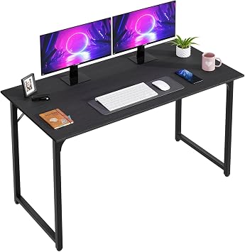 PayLessHere | 47 Inch Computer Desk | Black | Sturdy Office Desk | Metal Frame, Adjustable Feet | Water-Resistant, Scratchproof Surface | Writing Table for Home Office or Study | Pack of 1