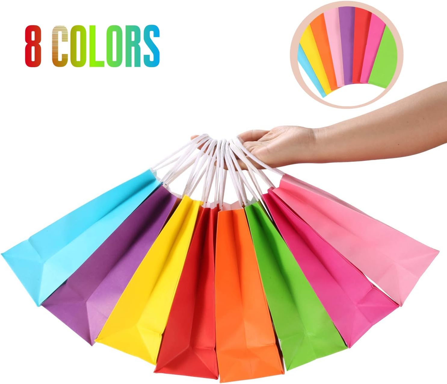 MUKOSEL 32 Piece Kraft Paper Party Favor Bags, 8 Colors Gift Bags Bulk with Handles for Wedding, Baby Shower, Birthday, Gifts, Shopping and Party Supplies (Small 8.6 x 6.3 x 3.1 Inch)