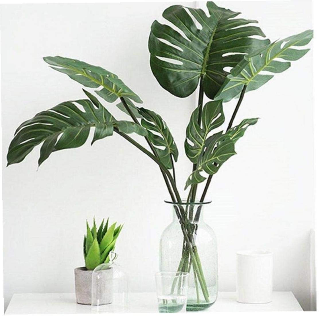 Lankater Green 10Pcs Artificial Leaves Monstera Leaves Stems Tropical Plant Simulation Leaves For Jungle Beach Theme Party Table Decorations (L)
