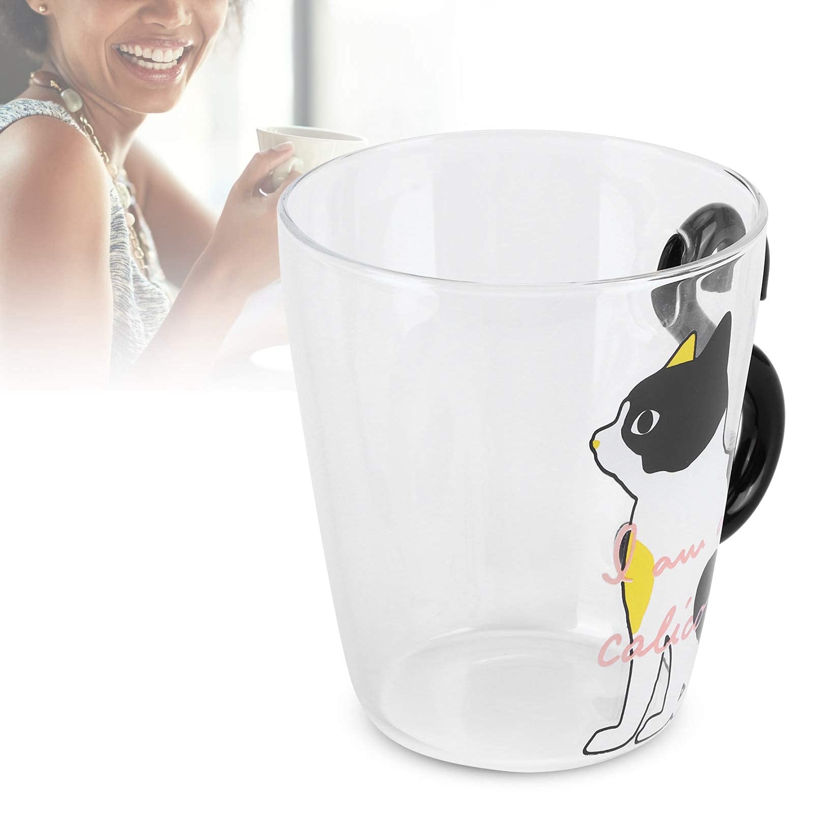 2 tazas de cristal con forma de gato, 300 ml, taza de café de vidrio de borosilicato alto, taza de leche de cristal, vaso transparente para bebidas de jugo de té (gato blanco)