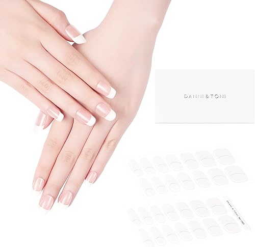 Miniatura 5 de DANNI & TONI Tiras de uñas de gel semicuradas clásicas francesas (escarcha de cristal), calcomanías de uñas de gel francesas transparentes con