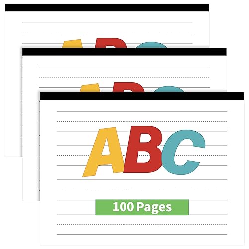 Paquete de 3 cuadernos de papel de escritura con líneas punteadas para práctica de escritura a mano, rayado con línea media punteada, 100 páginas