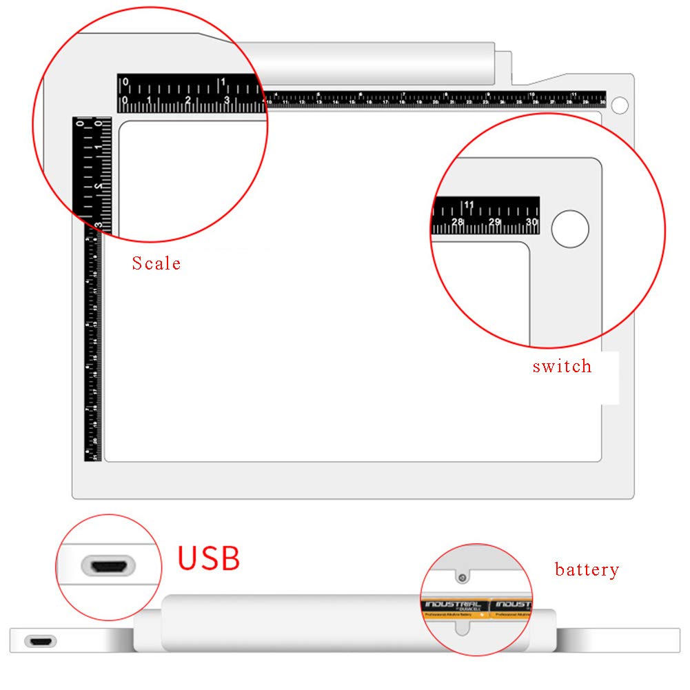 Mise À Niveau du Tampon De Traçage A4, Boîte À Lumière USB Et Alimentée par Batterie, Tableau De Copie avec Échelle, Bloc De Dessin À Gradation À 3 Niveaux