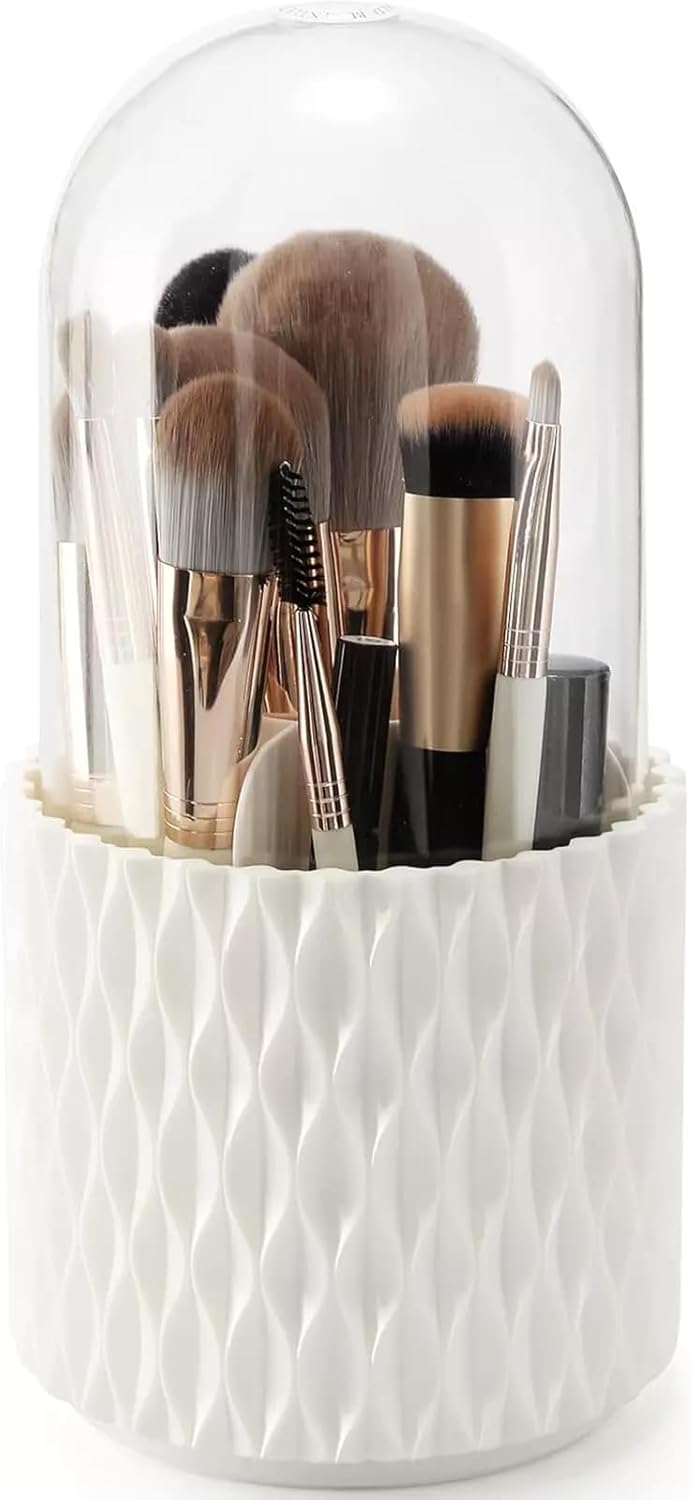 Dounnyap Makeup Brush Holder with Lid, 360 Rotating