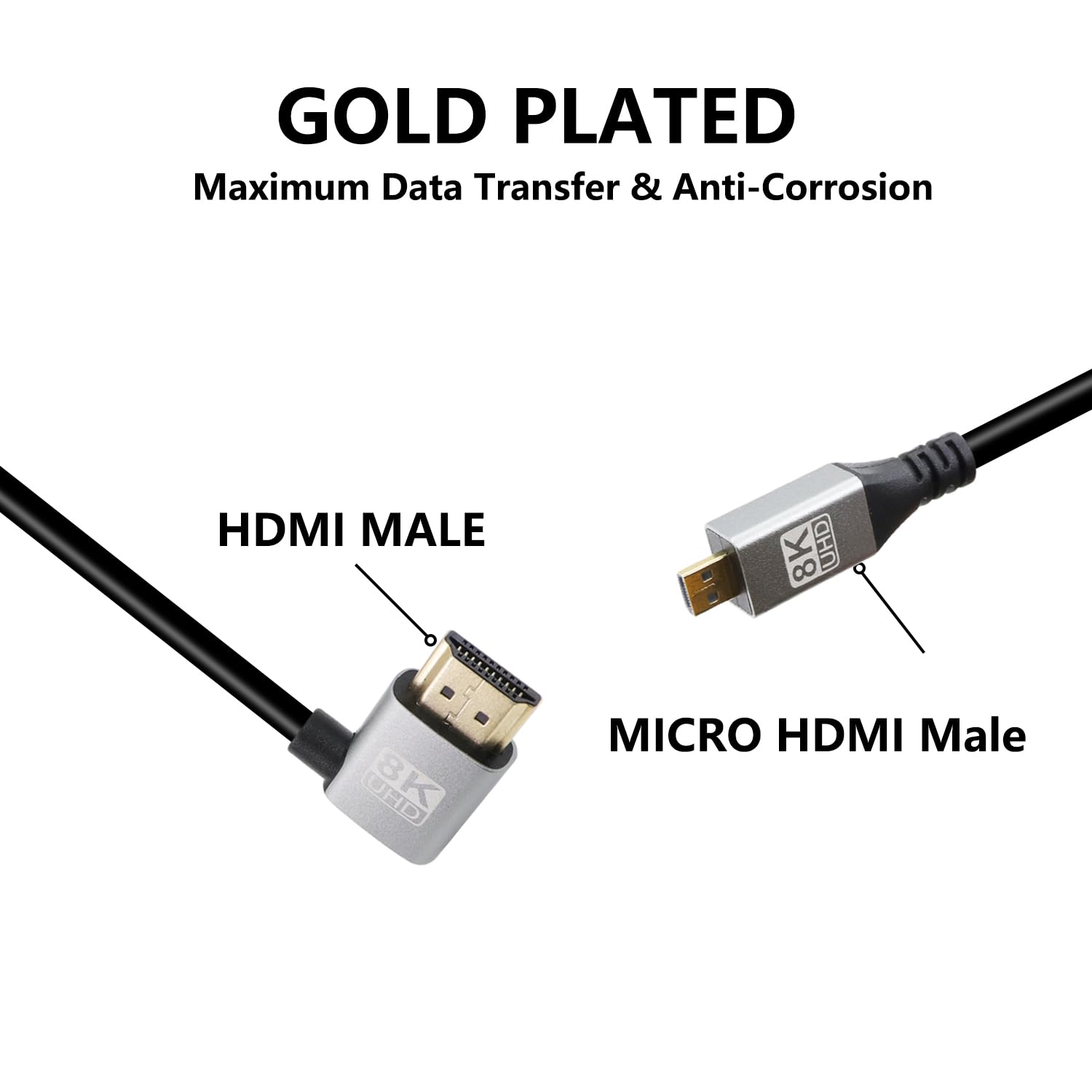 RIIEYOCA 90 Degree Right Angle UHD 8K HDMI Male to Micro HDMI Male 18Gbps High Speed 2.1 Extended Cable Supports 8k@60Hz, 1080p, ARC, 3D, for DVR, HDTV, (Right Angle, 0.5m)