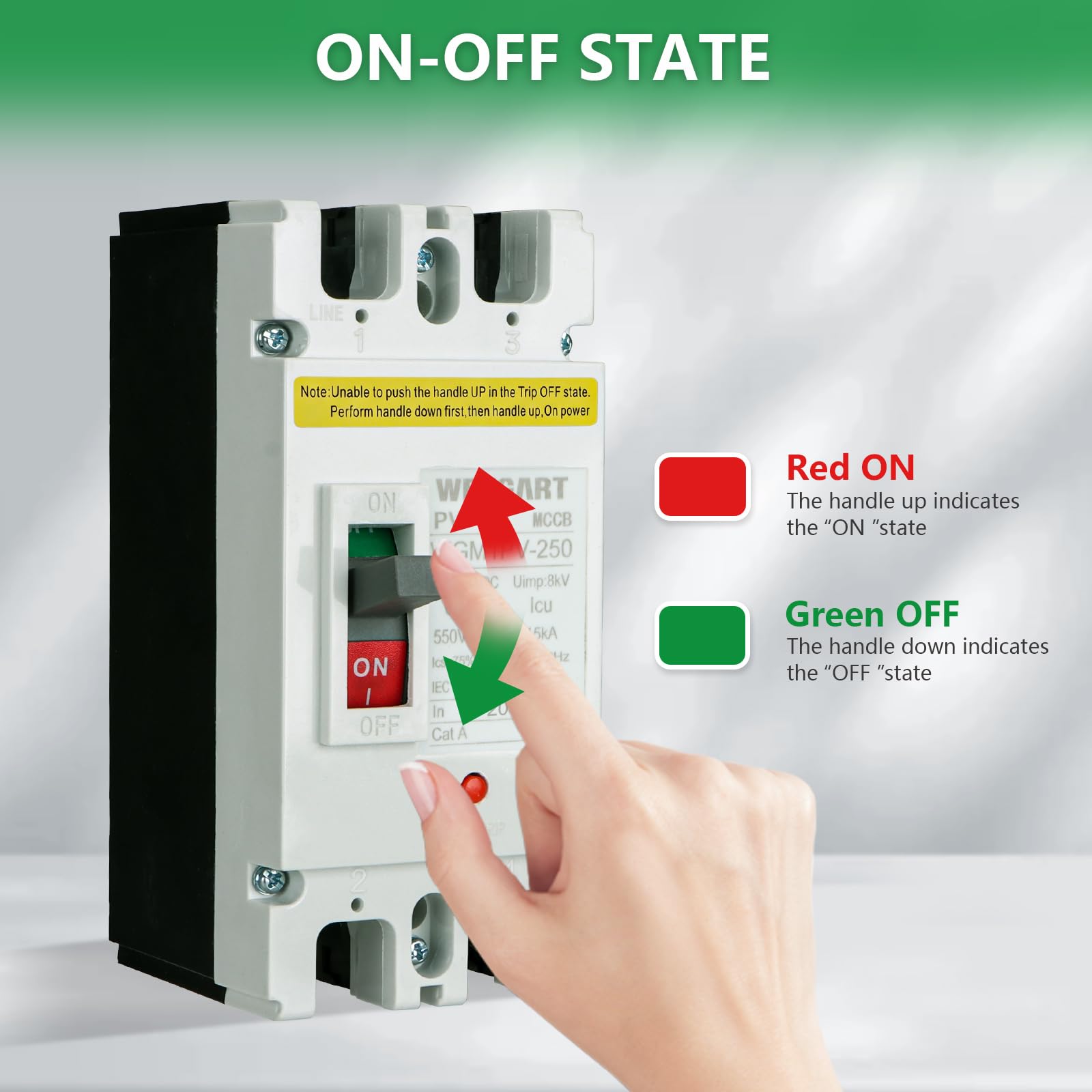 Wengart Disjoncteur MCCB WGM1PV-250, MAX 500V DC200A Disjoncteur solaire DC 2P, Améliorer la sécurité des systèmes photovoltaïques