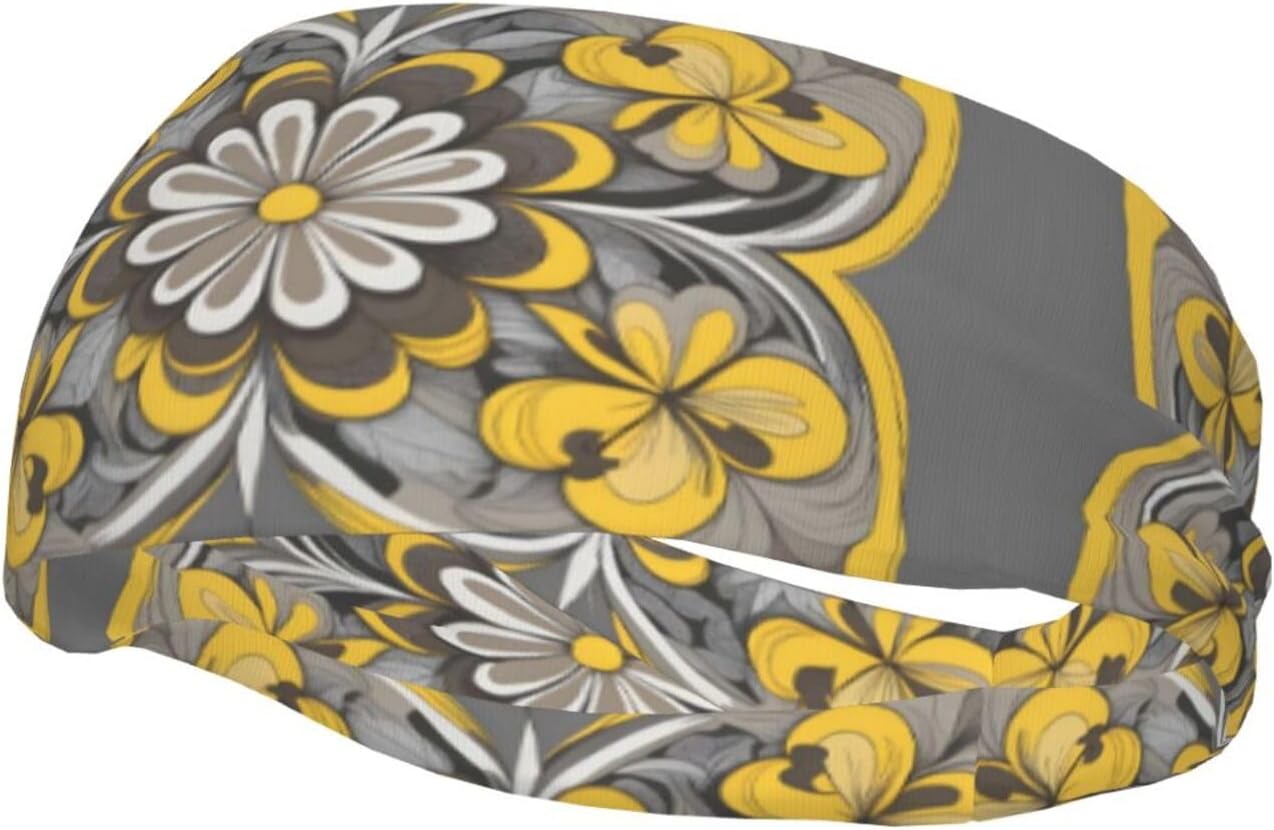 Yellow Gray Flower Sports Sweatband – Stay Dry & Confident During Every Workout