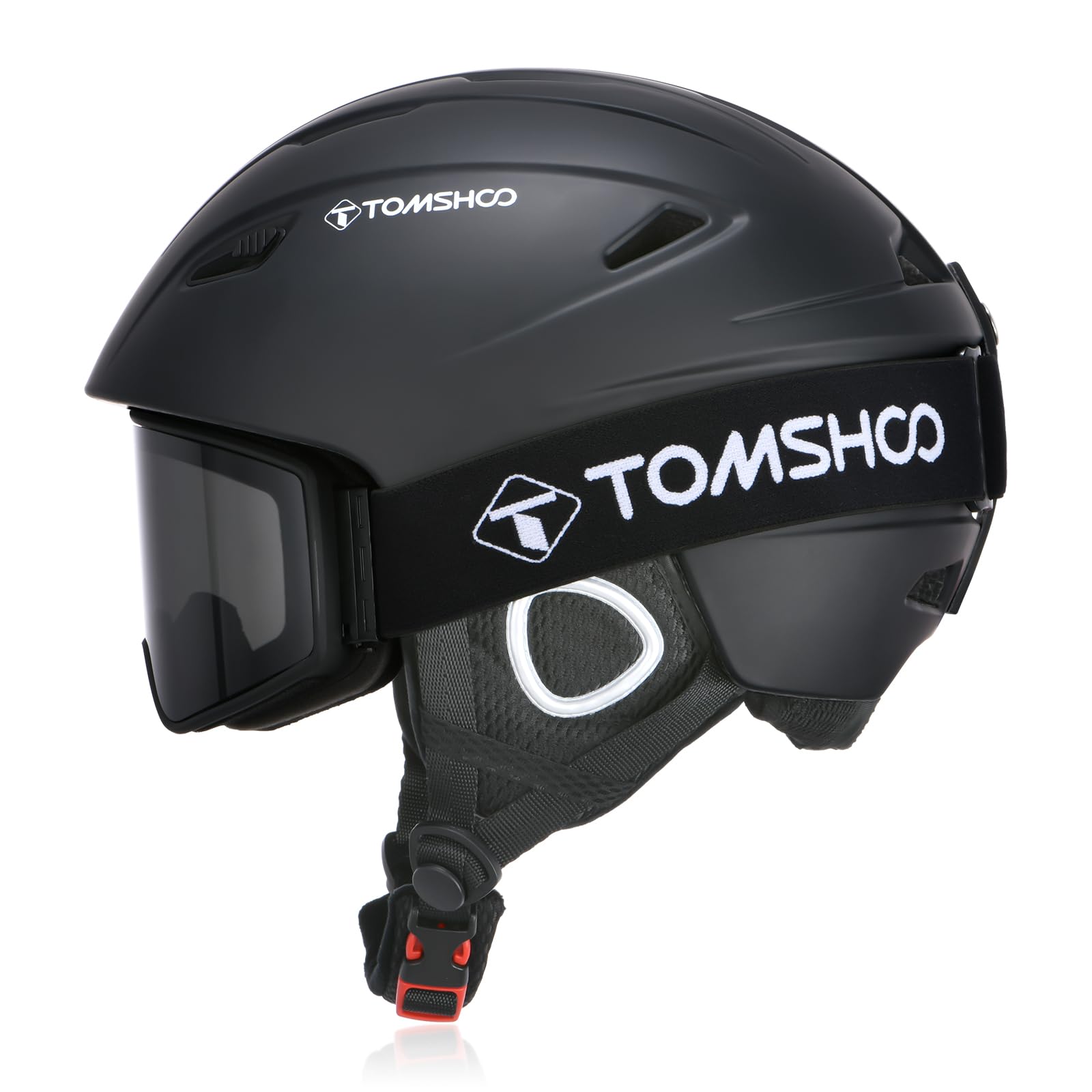 TOMSHOO Set di Casco da Sci, Snowboard, con Occhiali da Sci, para Orecchie, Aperture di Ventilazione, Fodera Rimovibile, Regolabile Casco da Snowboard e Goggle, per Uomo e Donna Unisex