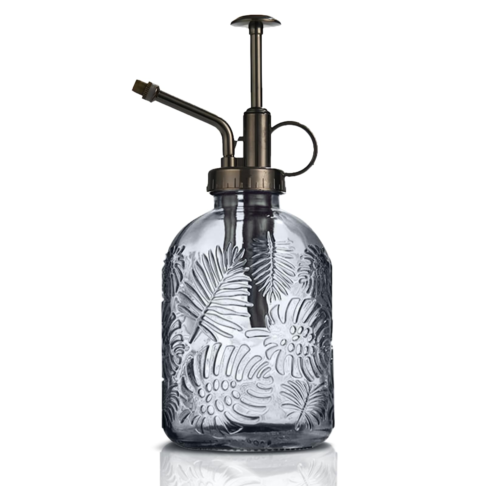 Pflanzen Glas Sprühflasche, 360ml Retro Relief Pflanzensprüher mit Pumpe, Fortschrittlich Blumen Zerstäuber Drucksprüher für Balkon Kleiner Gartenpflanzen Indoor Haus Oder Büro - Grau