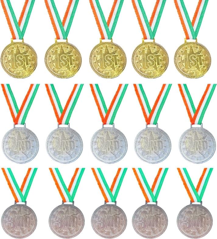 Swastik Enterprises Gold Silver Bronze Medals Set | Sports Day Winner Medal for Students | Competition Award Prize for Kids Pack of 15-picture-10