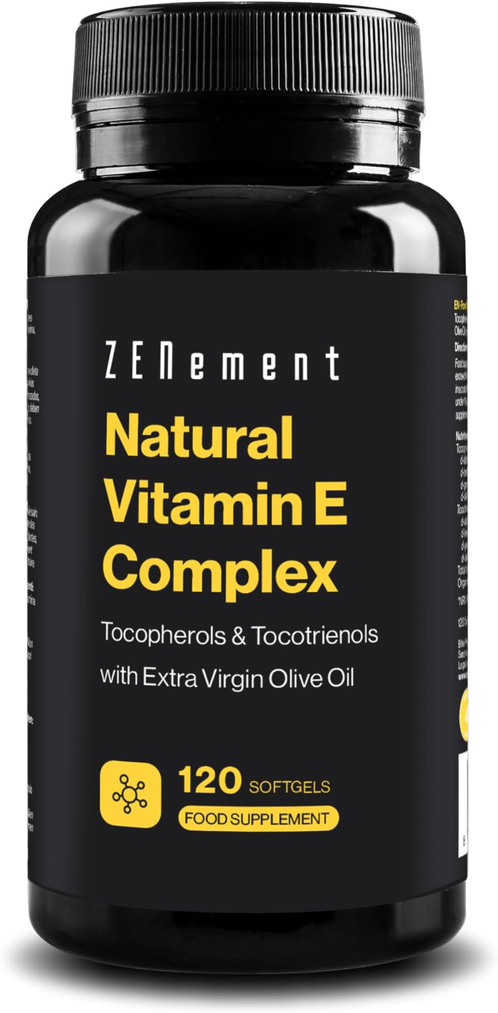 Natural Vitamin E Complex – Tocopherols and Tocotrienols – Powerful Antioxidant, Protects Cells from Oxidative Stress – with Spanish Extra Virgin Olive Oil – 120 Capsules – Zenement