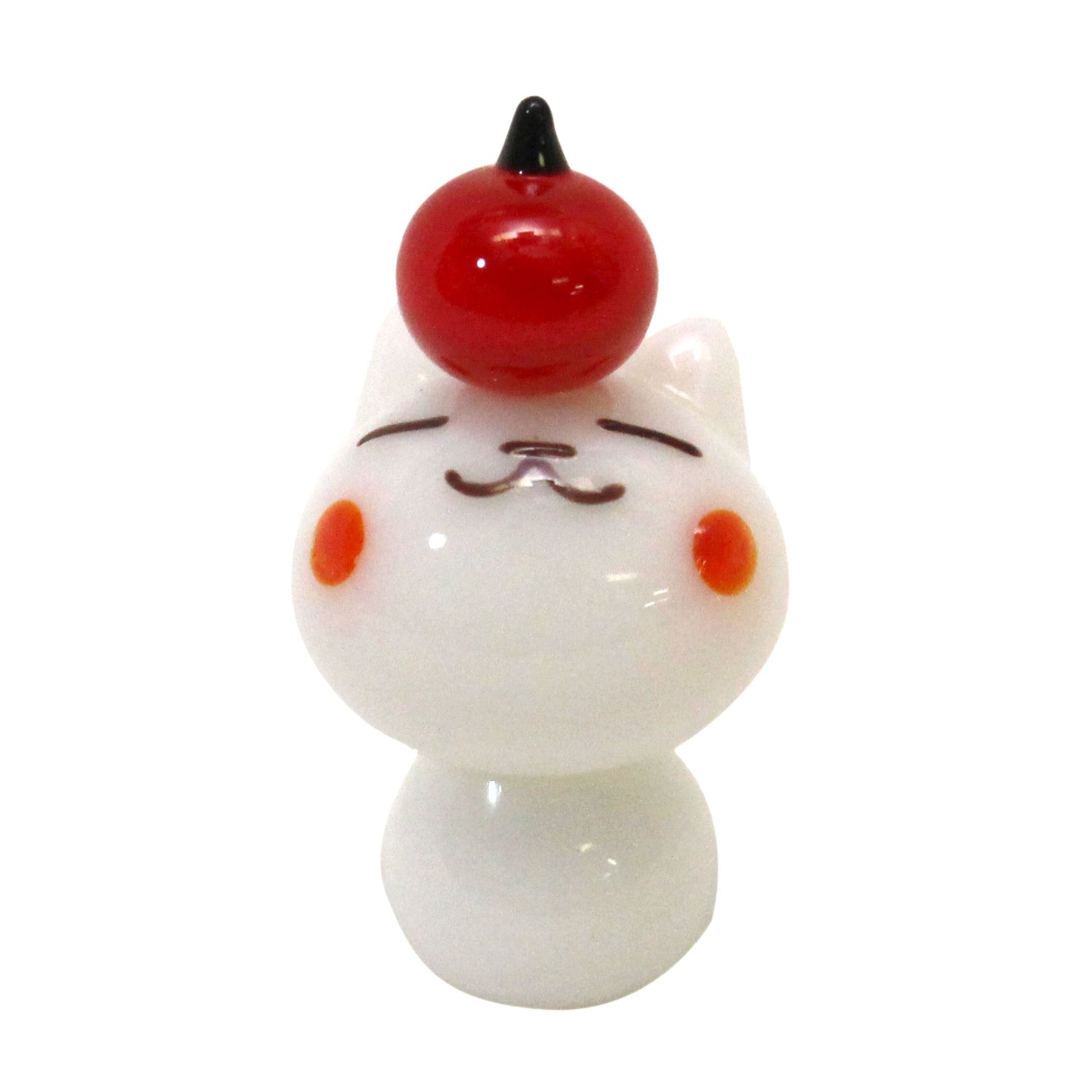 Amazon.co.jp: かわいい手作り ガラス細工 リンゴのっけシロネコ