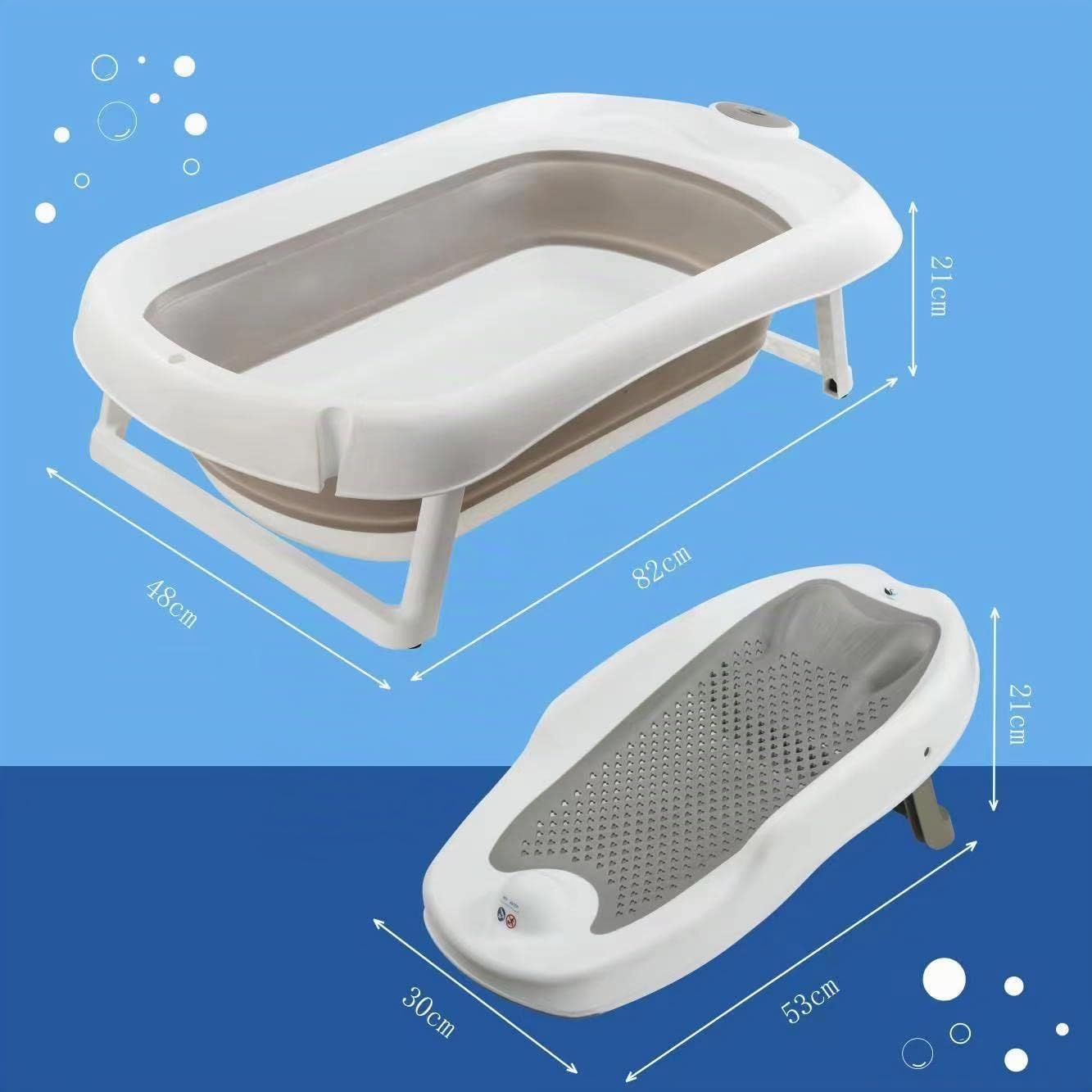 Vasca da bagno pieghevole, 81 x 48 x 24 cm, per neonati, pieghevole, con vasca da bagno, cuscino di supporto, tappetino per il bagno, piatto doccia per neonati (grigio)