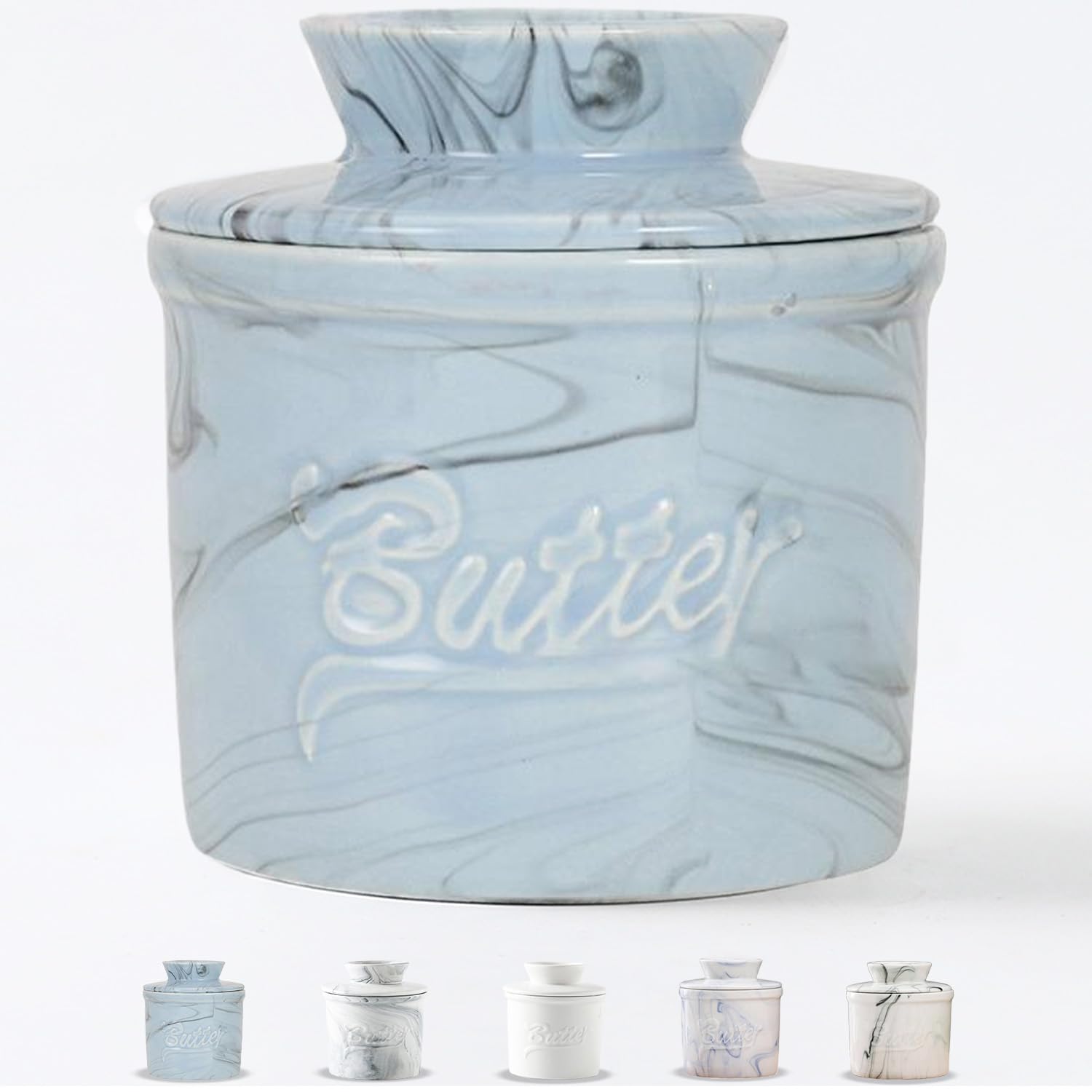 Duscdesp Butter Dish with Lid Ceramic,Butter Crock for Spreadable ButterFrench Dish Suitable for Home (Blau Marmor)