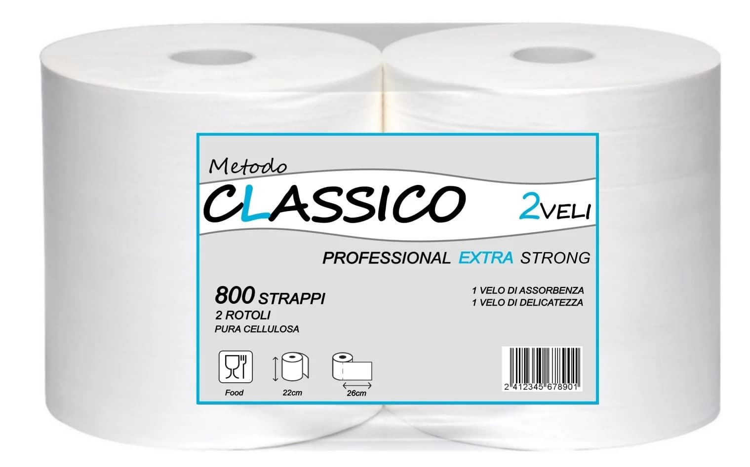 ETIK | Carta Rotoloni Industriali Bobina Carta 800 strappi REALI 1,​5 kg Rotolone Carta Asciugatutto Pura Cellulosa Bianca - Confezione da 2 Rotoli