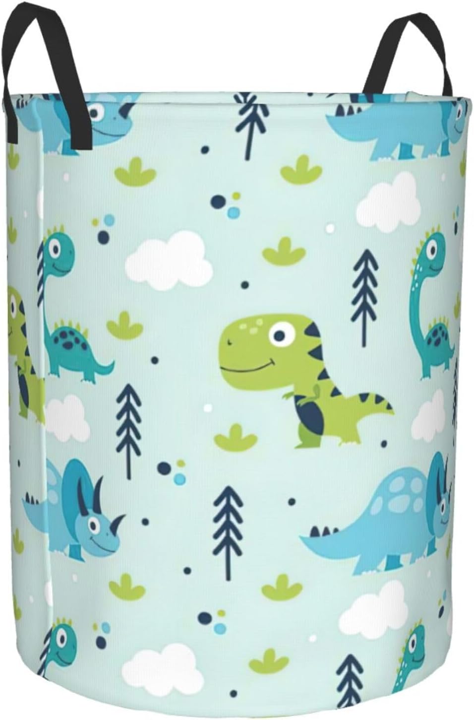 Dinosaur Pattern Print Circular Protable Storage Bin,Basket For Laundry Hamper With Handles Bedroom Clothes