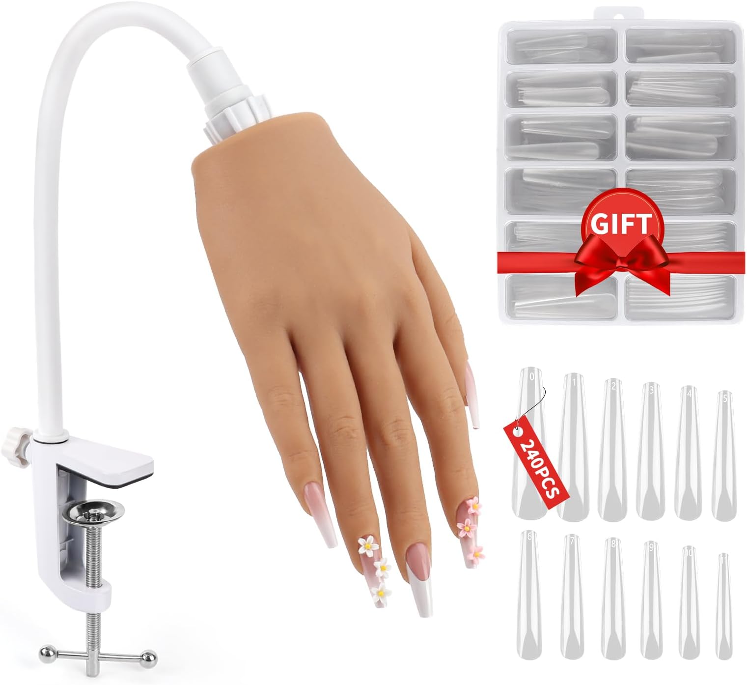 LIONVISON Practice Hand for Acrylic Nails, Silicone Nail Hand Practice, Flexible Fingers Fake Training Hand False Mannequin Hands for Nail Practice, Hand Model Kit for Nail Supplies Manicure Beginners