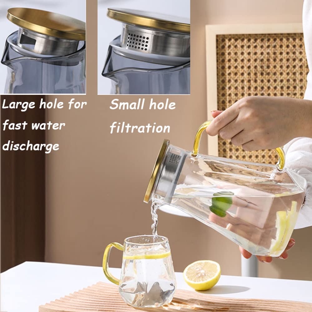 Nff Jarra De Cristal, Jarra De Agua De Cristal De 1,6 L con Tapa, Jarra De Cristal Geométrica Resistente Al Calor, Fácil De Limpiar, Apta For Zumo, Té, Agua, Café (Color : Smoke Grey)