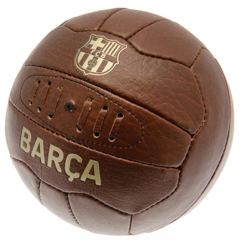 Barcelona Football Club Official Size 5 Faux Leather Retro Vintage Ball Gold Text Badge