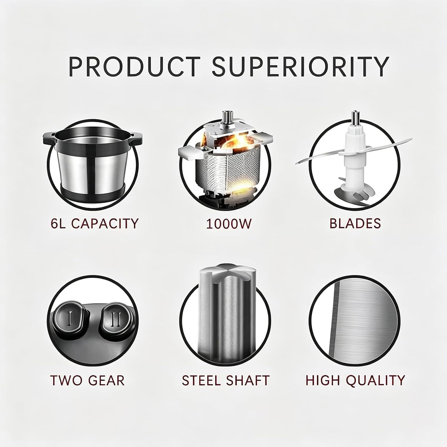 Macchina elettrica per pasta di manioca da 1000 W e 6 litri, in acciaio inox, per 3-4 persone, pestello elettrico automatico.