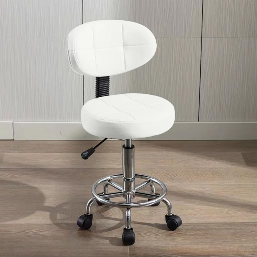Moderner Bürodrehstuhl - Rollhocker mit Niedriger Rückenlehne und Höhenverstellung - Drehbare Arbeitsstuhl mit Fußstütze für Büro,Zuhause,Salon oder Zeichenraum(Weiß,Packung von 1)