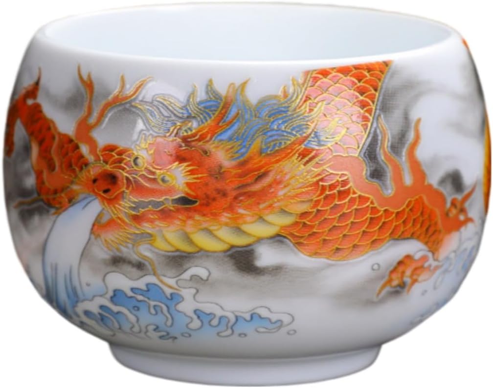 景德镇陶瓷青龙主人杯功夫茶具个人茶杯 Ceramic Kung Fu Tea Set,teapot,Teacups,warming Wedding Birthday Gift,Tea Tray Chinese,Dishwasher Safe 荧光红龙主人杯