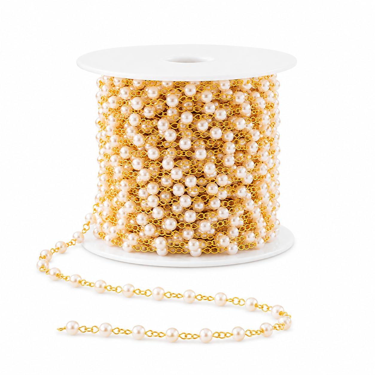 M.F.H Premium Pearl Bead Chain Roll for DIY Jewelry Making, 13 Meter Gold Linked Faux Pearl Chain Roll for Necklace, Bracelet, Earrings, Phone Charms, Bag Charms, Wedding Decorations, Craft Projects & Gift Wrapping Supplies-image-47