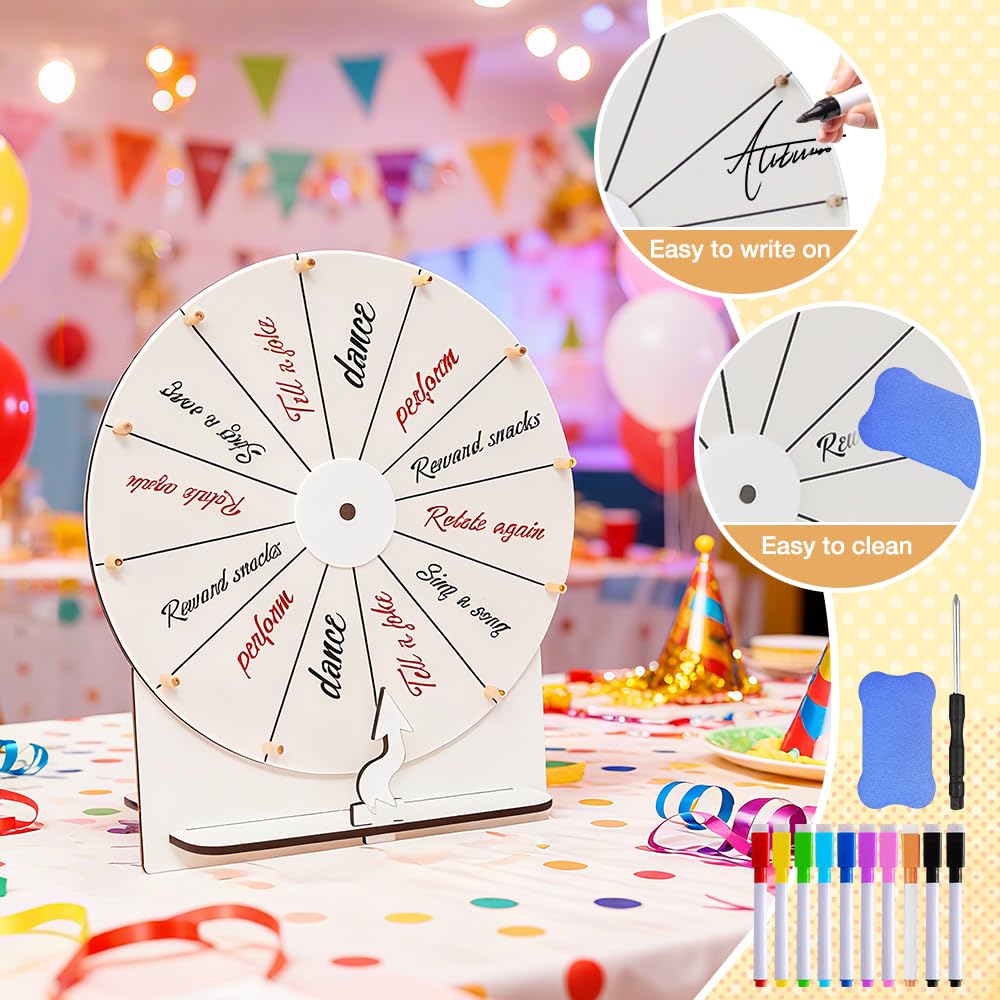 Ruleta De La Suerte, Ruleta Giratoria, Comprar Rueda De La Fortuna con 10 Rotuladores, Goma De Borrar y Destornillador, Rueda de La Fortuna De Madera para Juegos De Palabras, Año Nuevo, Fiesta