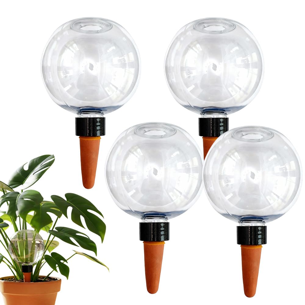 Lot de 4 globes d'arrosage automatique avec couvercles, 500 ml - Remplissage supérieur avec contrôle à libération lente - Système d'arrosage des plantes