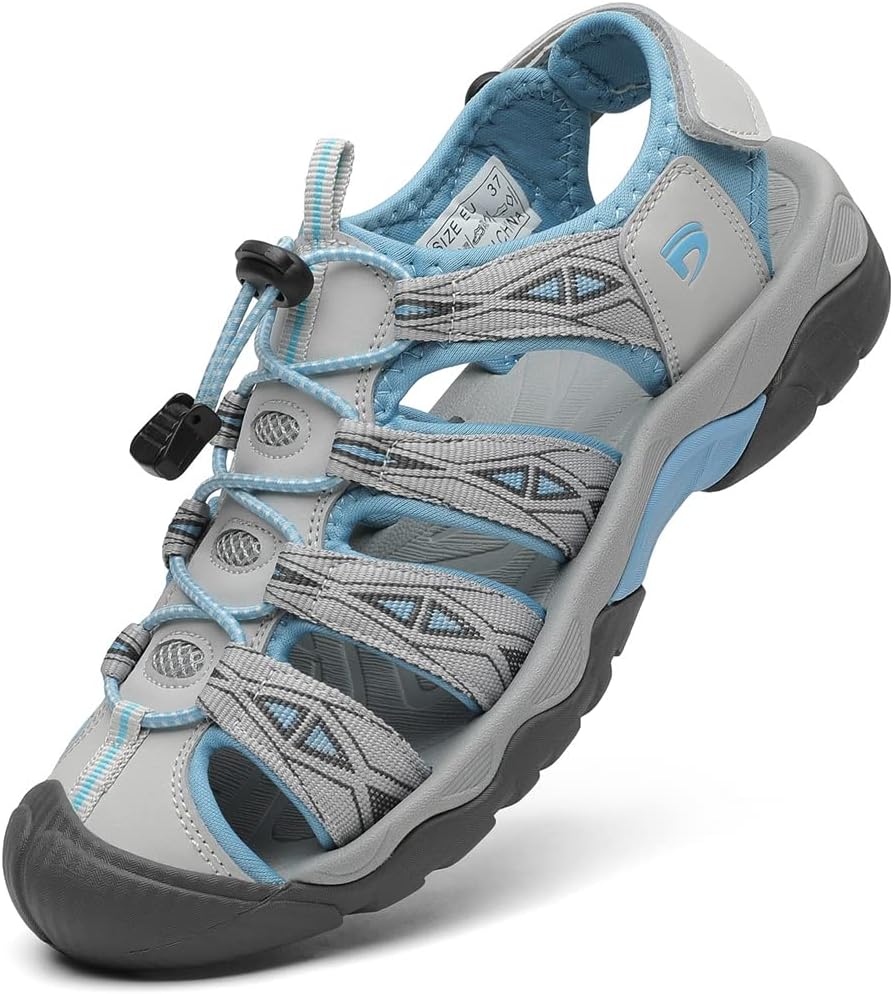 Dannto Women's Sport Hiking Sandals Closed Toe Outdoor Athletic Walking Sandal Lightweight Summer Water Shoes, Beige, 9