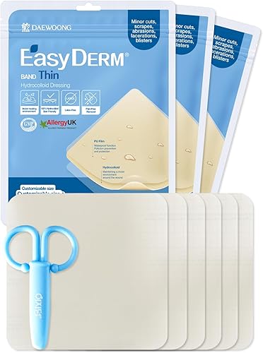 Easyderm - Apósito hidrocoloide fino para heridas grandes, 4 x 4 pulgadas, paquete de 3 (6 apósitos), impermeable, sin látex, altamente absorbente,