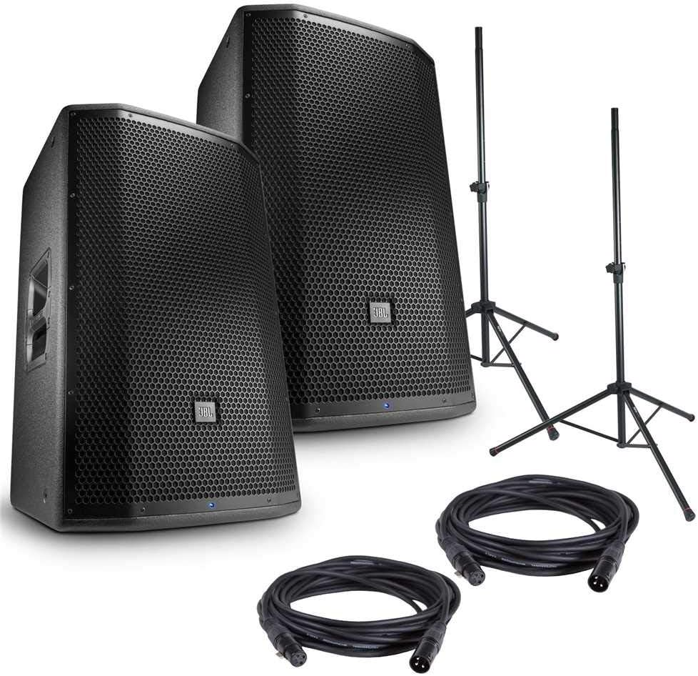 JBL PRX815W 15" Powered Speakers & Gator Stands