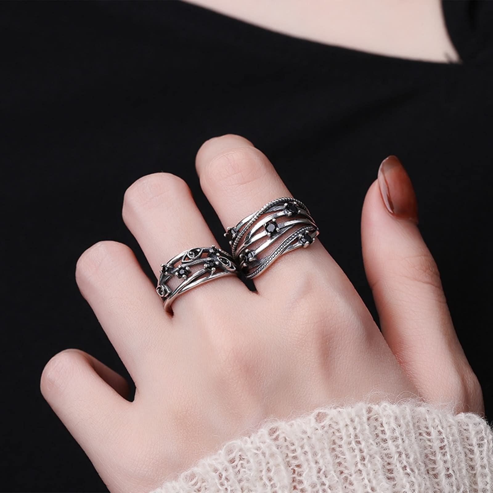 Anello di fidanzamento da donna, regalo per donna, varie file di zirconi intrecciati, irregolari, regolabile, regalo di compleanno per matrimonio