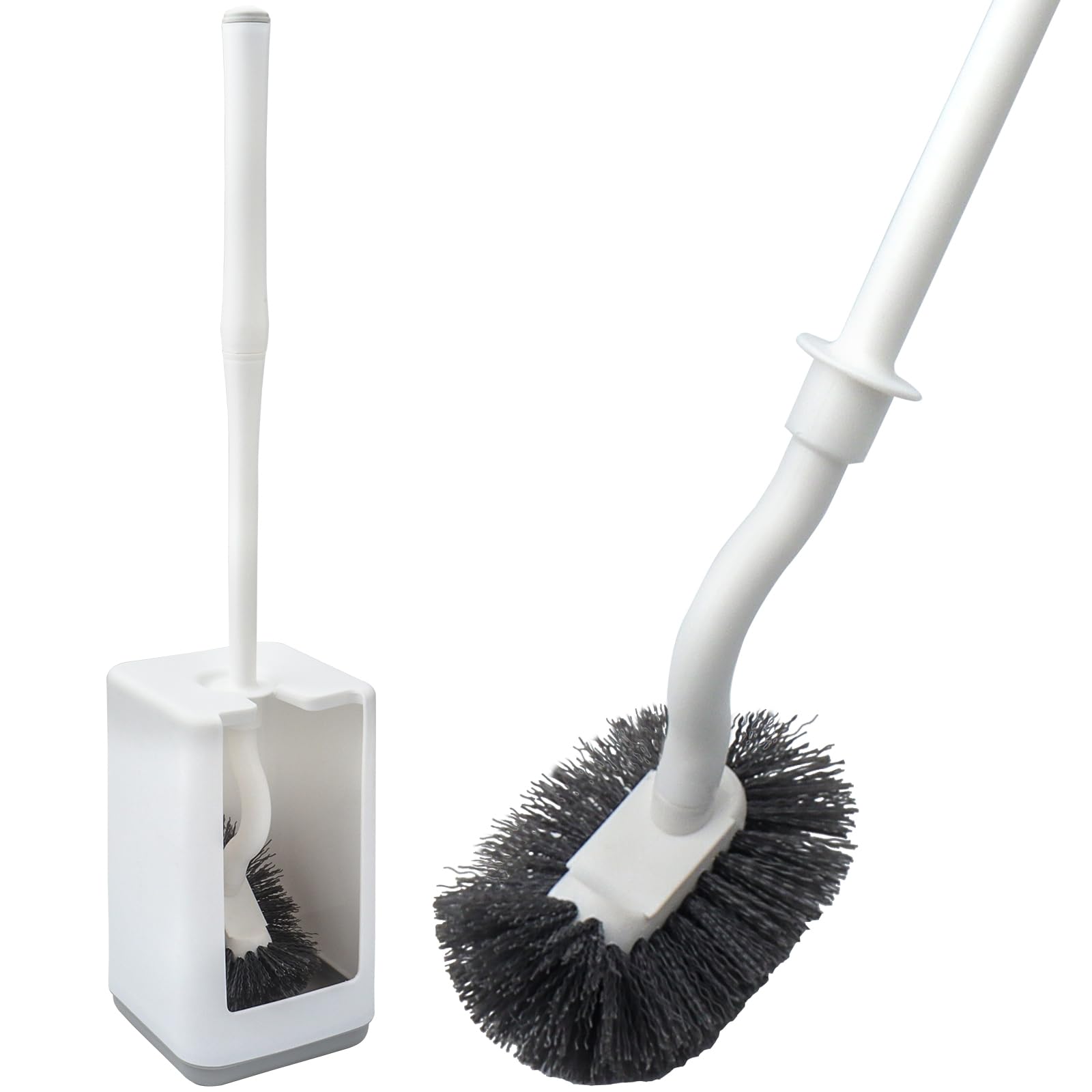 LHNNDM 1 pcs Toilet Brush and holder,Curved Design toilet brush,toilet brush with edge cleaner, long handle and strong bristles for Bathroom Clean (1)