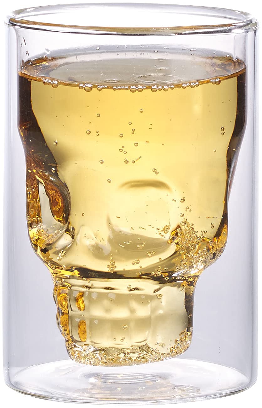 Glas-Tasse: 6er-Set doppelwandige Trinkgläser Totenkopf, je 0,4 Liter (Design Gläser doppelwandig, Isoliertasse aus Glas)