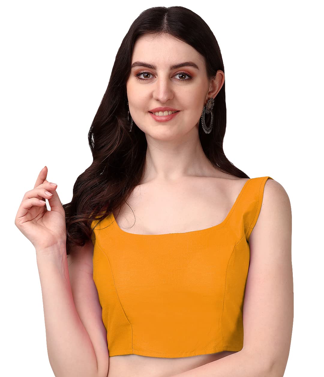 Vihu Fashion Plain Sleeveless Pattern Readymade Blouse U Neck Choli (Yellow, 36)
