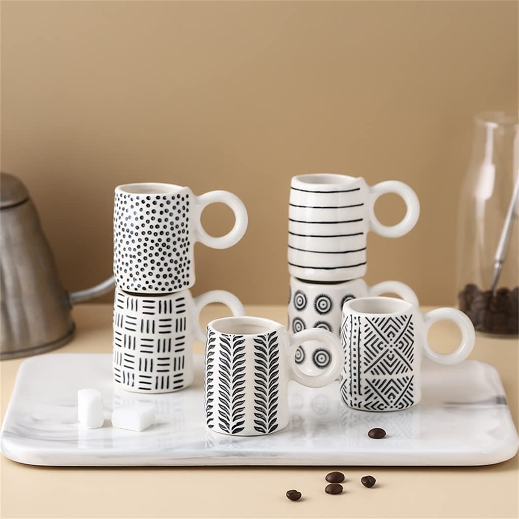BBCBBZ Nordic mały wzór geometryczny filiżanki do espresso ceramiczne ręcznie malowane kubek do kawy Latte kubek stół naczynia do napojów (3 szt.)