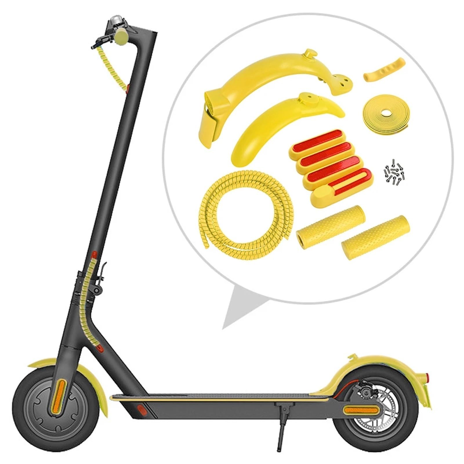 Modifica parafango posteriore 7 set monopattino elettrico, for Xiaomi, M365/Pro/Pro2 parafango copriruota protezione tubo linea tubi avvolgimento Strisce Riflettenti Per Scooter(Schwarz)