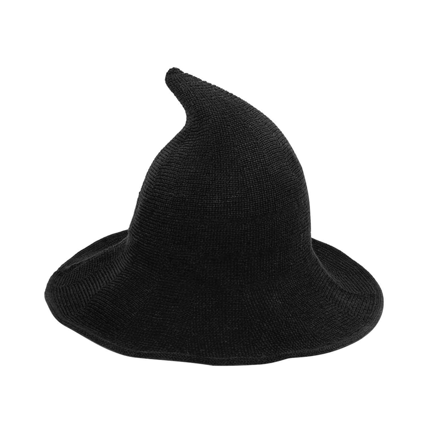 Ragyzity Women Witch Pointed Hat, Foldable Brim Knitted Wizard Hat Halloween Costume Accessories, Wide Brim Knitted Spire Cap for Halloween, Christmas Cosplay, Party Costume & Fancy Dress