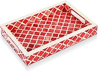 Vista 8 de Handicrafts Home Bandejas decorativas inspiradas en patrón marroquí de 11 x 17 pulgadas, centro de mesa verde elegante, bandeja otomana versátil