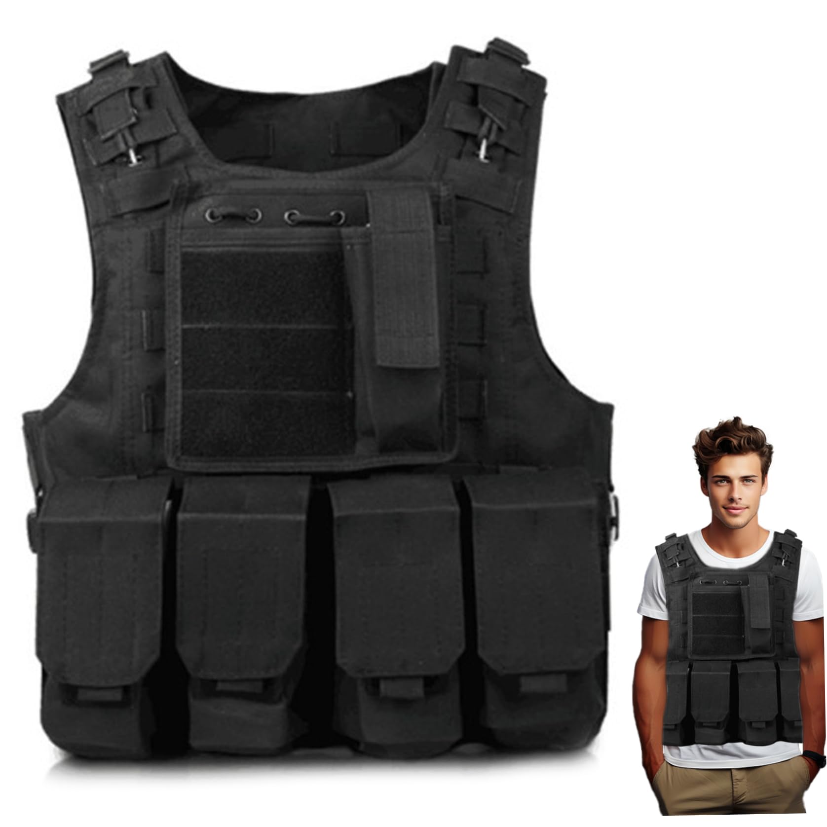 Chaleco de seguridad, chaleco Airsoft ajustable, ligero, paintball, portador de placa de liberación rápida, comodidad, policía, multifuncional, al aire libre para juegos de tren