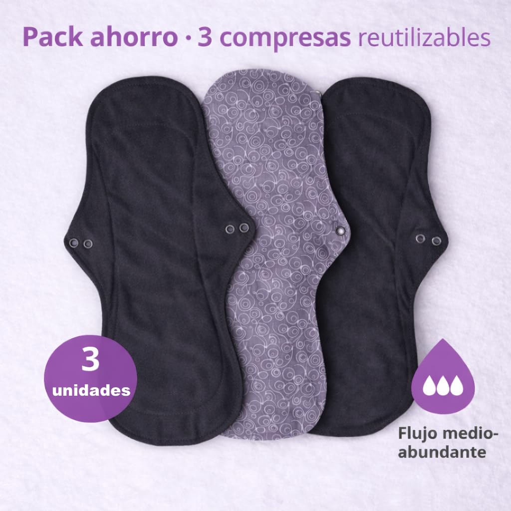 1610 PACK DE 3 COMPRESAS DE TELA REUTILIZABLE (Gris grafito) | 1610